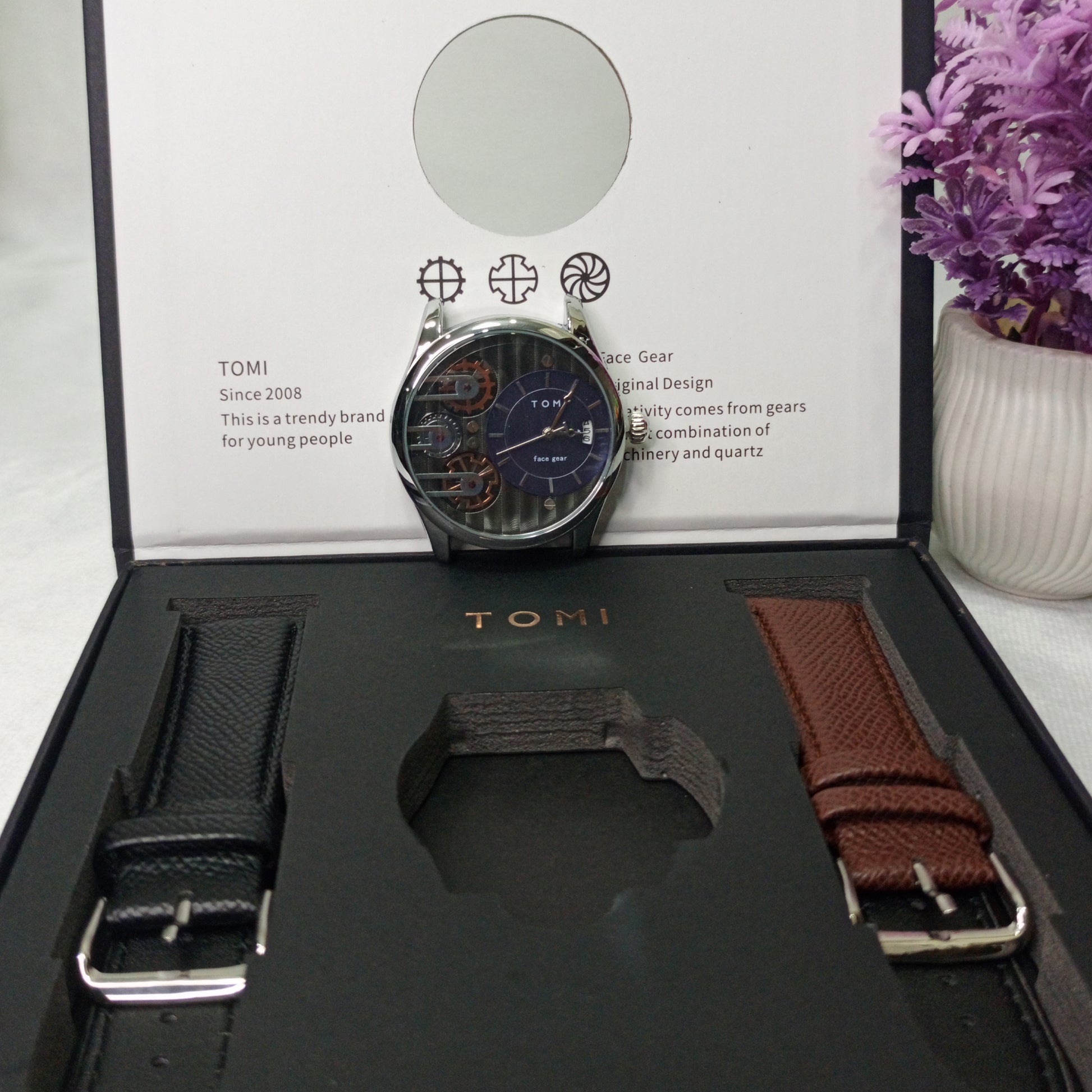 tomi face gear watch Premium Classic Edition With Date - Tomi – GoTikTik.Pk